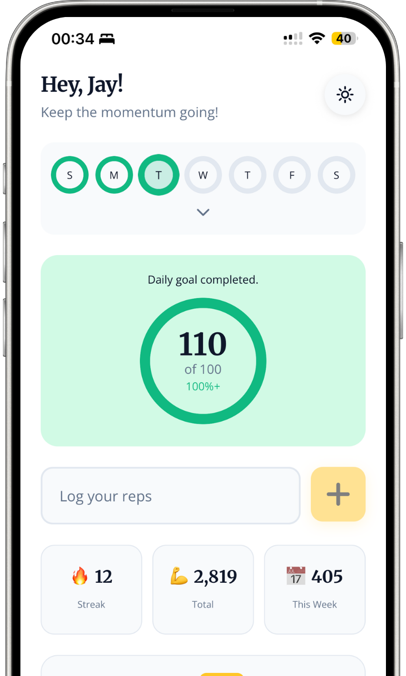 Push Challenge App Interface - Light Mode